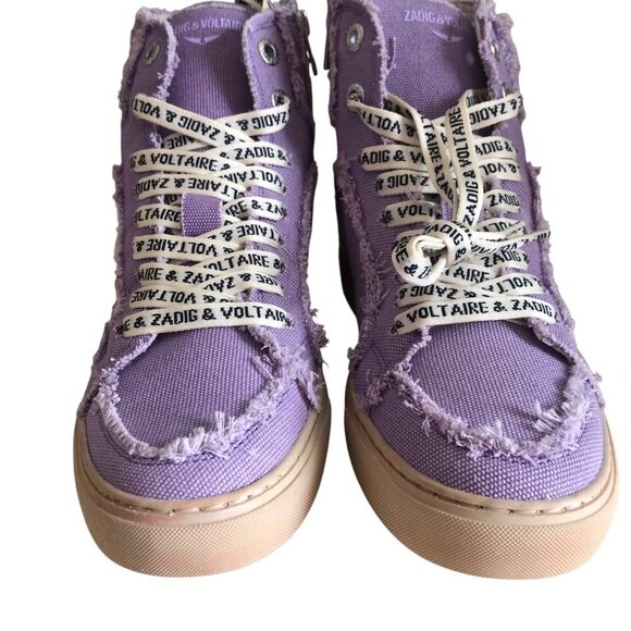NIB ZADIG & VOLTAIRE WOMENS HIGH FLASH DISTRESSED CANVAS BOOMERANG SIZE 7 US - Picture 1 of 12